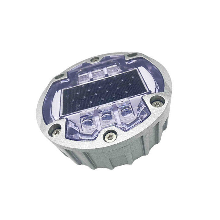 Rodillos de carretera LED solares incrustados de aluminio redondo LED intermitente de ojos de gato Marcadores de carretera